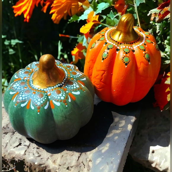 Other - Two Handpainted Pumpkins Mandala Boho Fall Decor